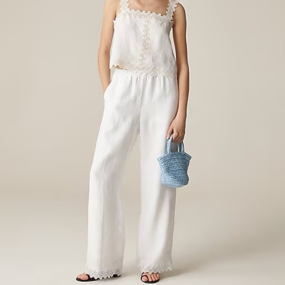 NWT J.Crew Stratus Lace-trim Pant in Linen